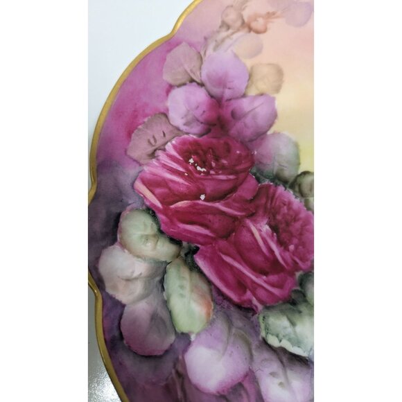 Elite Works Hand Painted Limoges Plate 9" Floral Design Scalloped Edge Gold Trim - Picture 9 of 11